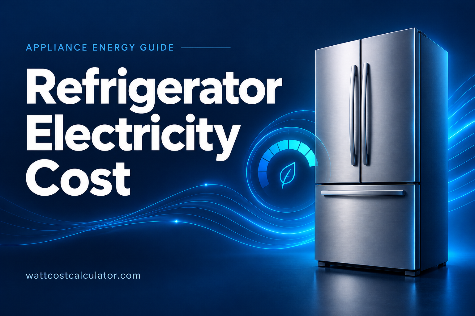 Refrigerator electricity cost guide with an illustrated refrigerator
